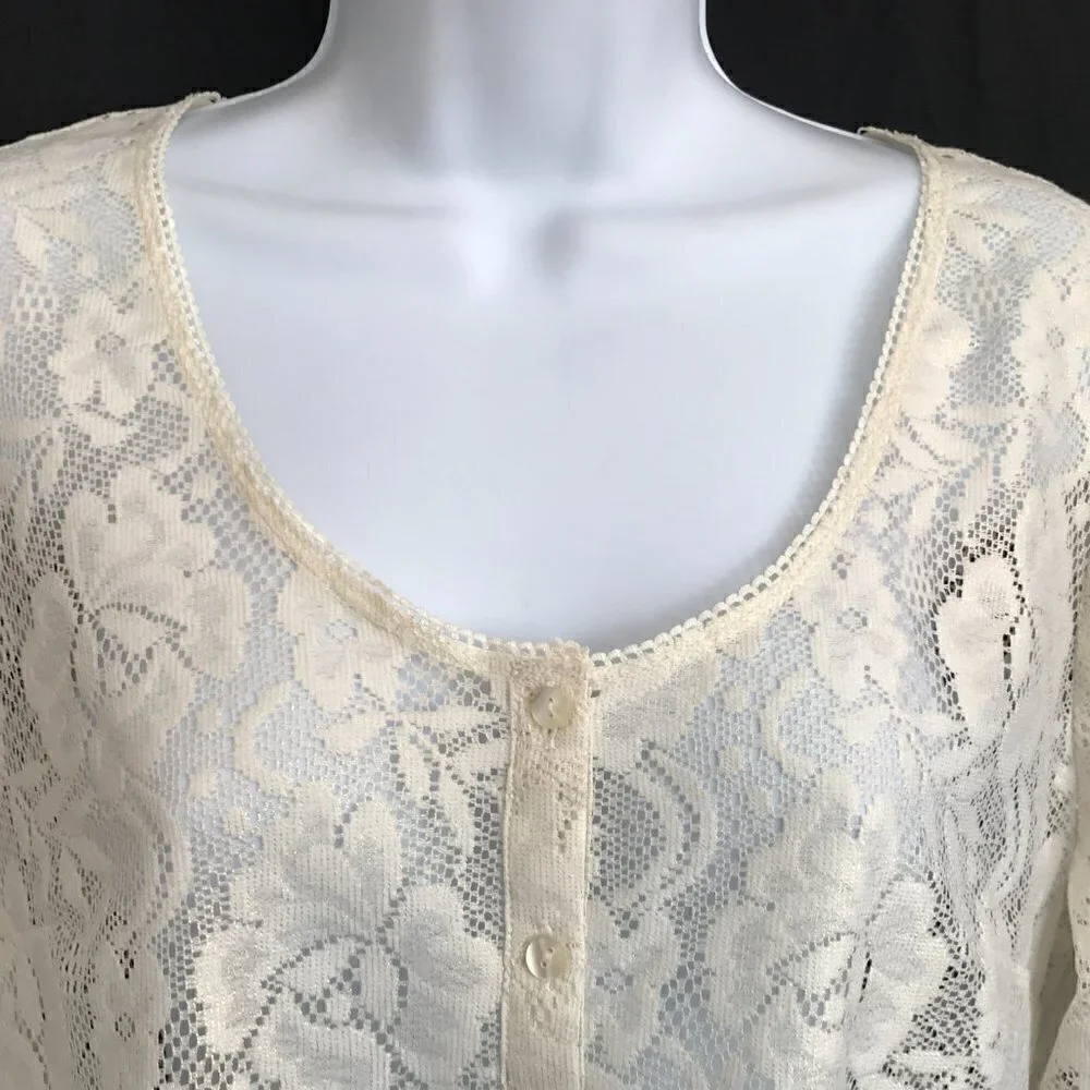 Free People Open Knit Sheer Floral Lace Tunic Top M Flowy Boho Cottagecore